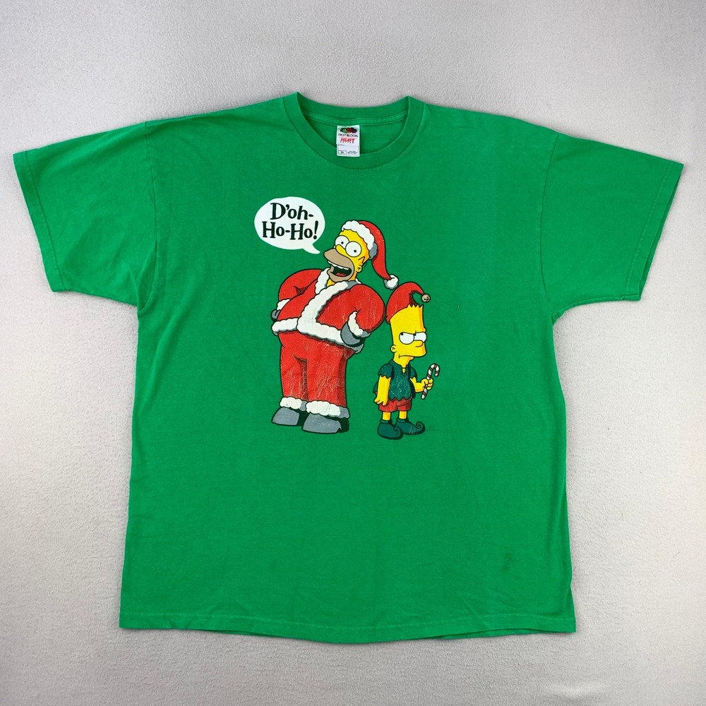Vintage The Simpson Holiday T-Shirt Adult XL Green Homer Bart Santa Graphic Tee